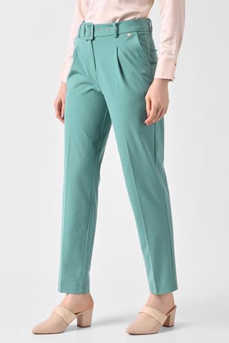 Women Aqua Solid Formal Trousers