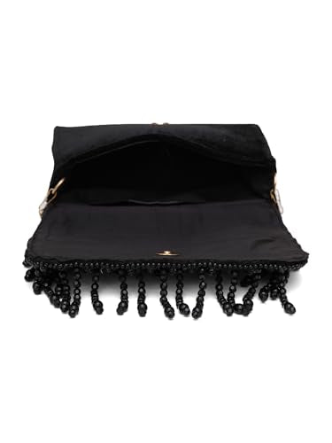 FABBHUE Women's Velvet Black Hand Embroidery Box Clutch Bag