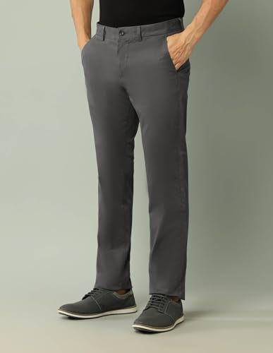 Arrow Men's Solid Slim Fit Acrylic Casual Trouser Grey