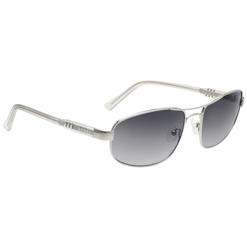 GUESS|Silver Full Frame Rectangular Sunglasses|100% UV Protected (Uv 400) Grey Gradient Faded Lens|Men's|Large|GF5103 10W 60 S