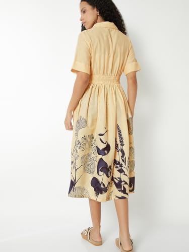 Max Women Floral Print Midi Shirt Dress(White_S)