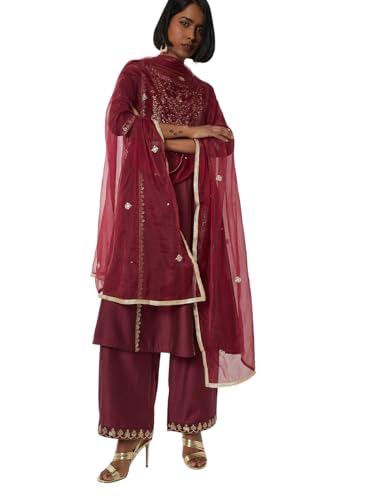Max Women Embroidered A-line Kurta Set (Red_S)