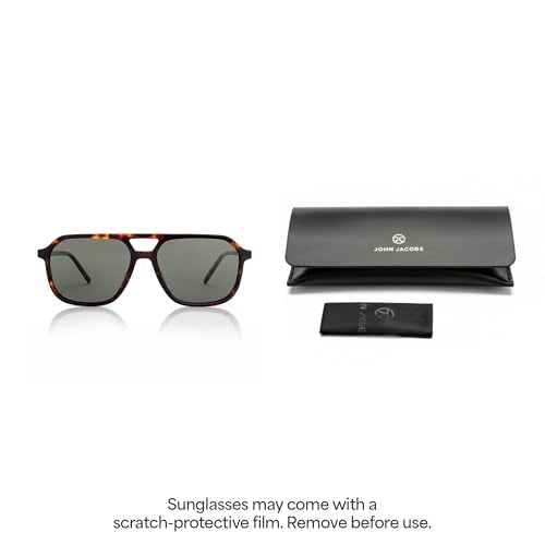 John Jacobs | Tortoise - Green Solid | Full Rim Square Stylish & Premium Sunglasses | JJ Tints | Polarized and 100% UV Protection (UV 400) | Men & Women | Extra Wide | JJ S17336