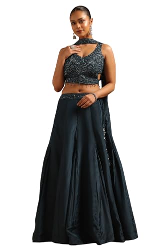 Soch Womens Blue Crepe Ethnic Motifs Lehenga Choli Set
