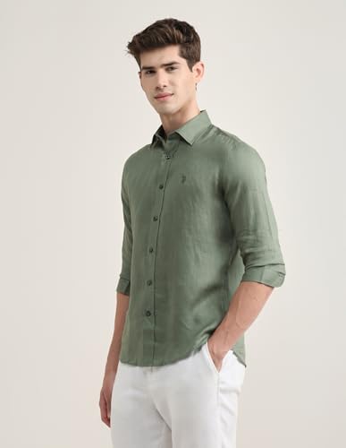 U.S.Polo Association Men's Solid Regular Fit Shirt (USSHTP1264_Light Olive_48)