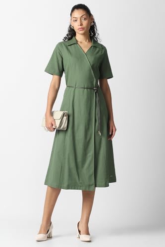 Women Olive Solid Formal Dress