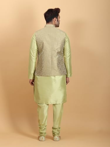 Ethluxis Men's Silk Blend Floral Kurta Pyjama Jacket Set (44, Lime), Green