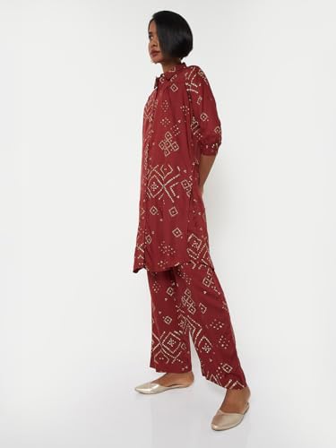 Max Women Printed Straight Kurta Set (Red_S)