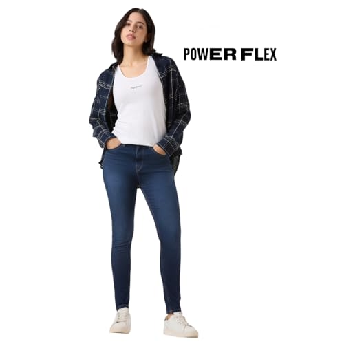 Women Blue Mid Rise Skinny Fit Powerflex Jeans