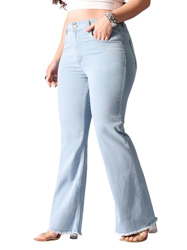 Miss Chase A+ Women's High Rise Regular Stretchable Denim Bootcut Shaping Jeans (APSS22DEN12-19-167-40, Powder Blue, 40)