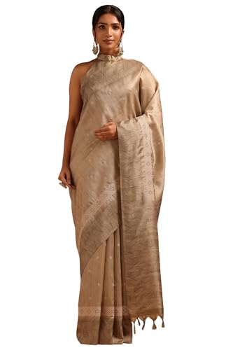 Soch Womens Olive Tussar Embroidered Saree