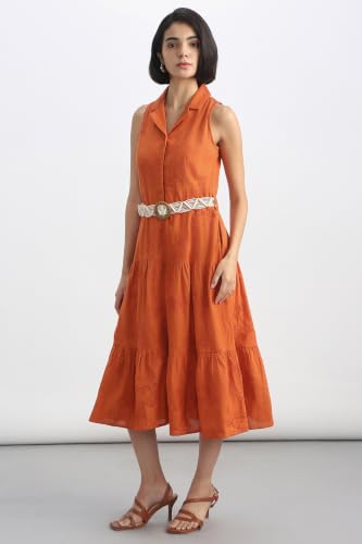 Women Orange Embroidered Casual Dress