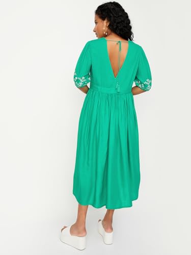 max Women's Rayon A-Line Midi Dress (Green)