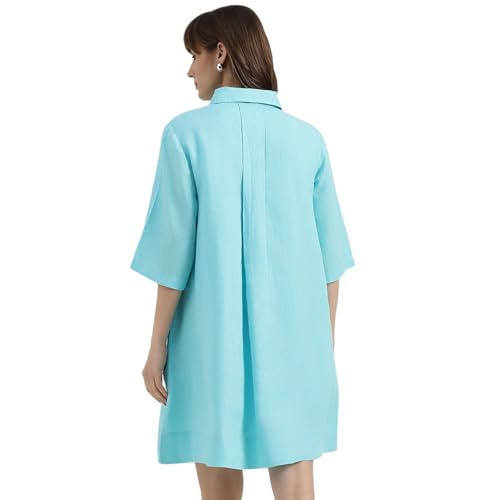United Colors of Benetton Regular Fit Spread Collar Solid Dress (Size : XS) - 26P4WVNDR301ITQ1 Turquoise