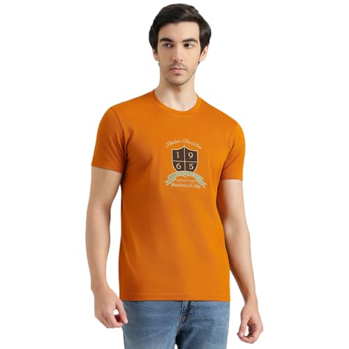 United Colors of Benetton Regular Fit Round Neck Embroidered T-Shirt (Size : S) - 26P3M89J3320IDY2 Rust