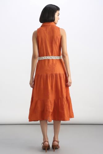 Women Orange Embroidered Casual Dress