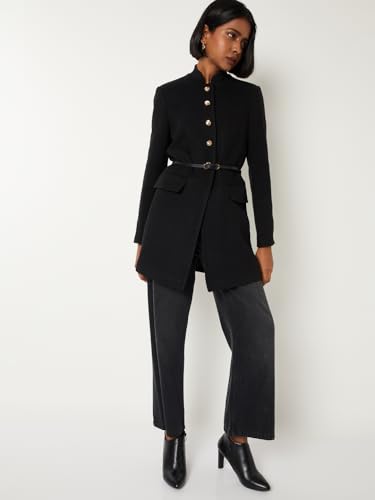 Max Women Knit Belted Blazer (Black_XL)