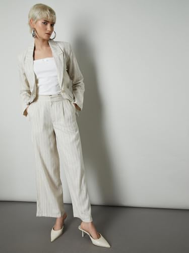 Max Women Striped Regular Fit Blazer (Beige_S)