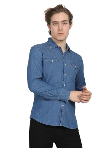 Levi's Men's Solid Slim Fit Shirt (002BT-0001_Blue