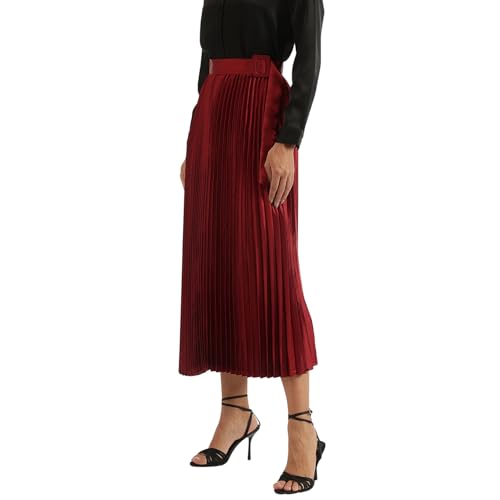 United Colors of Benetton Pleated Skirt (Size: M)-24A4BSHNSK05IRB2 Maroon