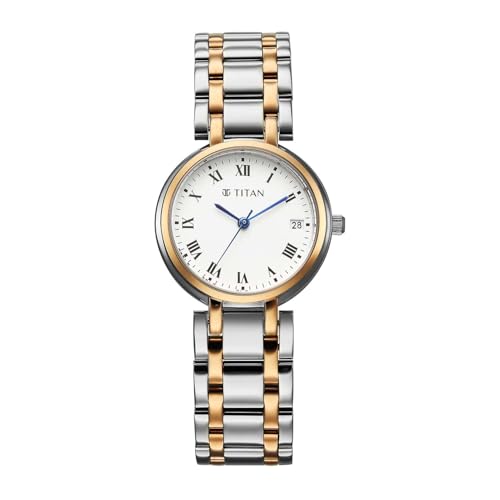 Titan Christina Workwear Quartz Analog White Dial Two Toned Metal Strap Watch for Women