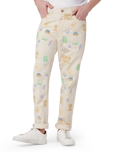 JACK & JONES Men's Cotton Blend Anti Fit Beige Jeans_36