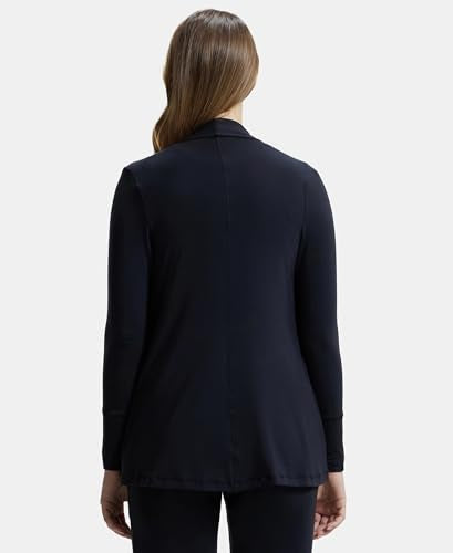 Jockey JW53 Women's Tencel Lyocell Elastane Stretch Relaxed fit Full Sleeve Shrug with Front Closure Buttons_Black_L