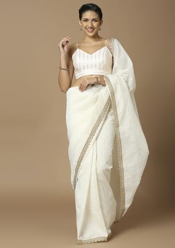 SALWAR STUDIO Women's White Embellished Saree Blouse-RI-0048-WHIT-42