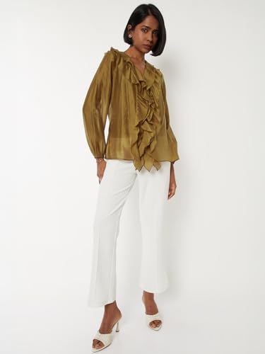 Max Women Ruffles Top (Yellow_L)