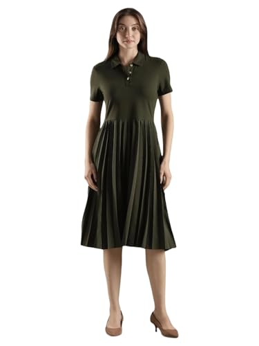 Polyester Polo Collar Midi Dress