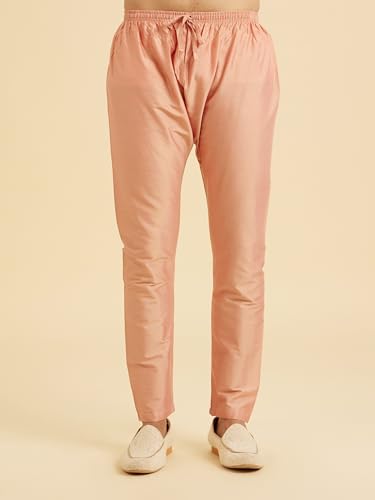 Manyavar Men's Viscose Blend Embellished Kurta Set (Peach,XL)