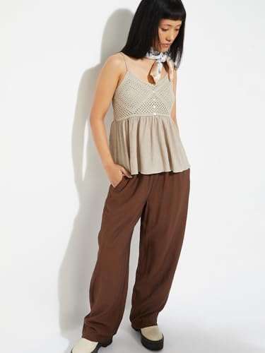 Max Alaya F x URB_N Women Crochet Knit Peplum Top (Beige_XS)