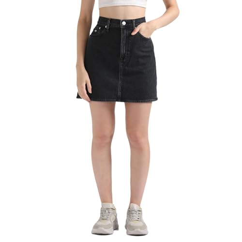 Tommy Hilfiger Cotton Black Solid Women Denim Skirt (M)