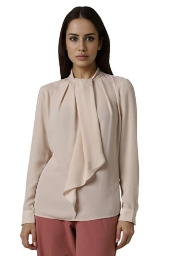 Van Heusen Women Beige Solid Formal Stylized Neck Top