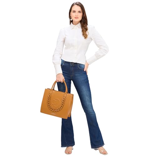 Caprese Roxana Tote Bag, Medium-Brown | Stylish Handbag for Women | Spacious, Versatile Office & Daily Essentials Tote | Top Zip Closure