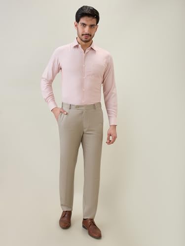 Raymond Men Contemporary Fit Structure Pattern Bamboo Polyester Blend Semi Cutaway Collar Full Sleeve Formal Shirt Orange