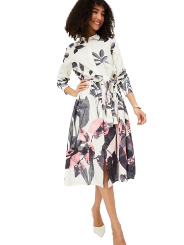 Max Women Floral Printed Shirt Dress (Off White_XL)