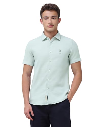 U.S. Polo Assn. Denim Co. Men's Solid Regular Fit Shirt (UDSHT2135H_Green_42)