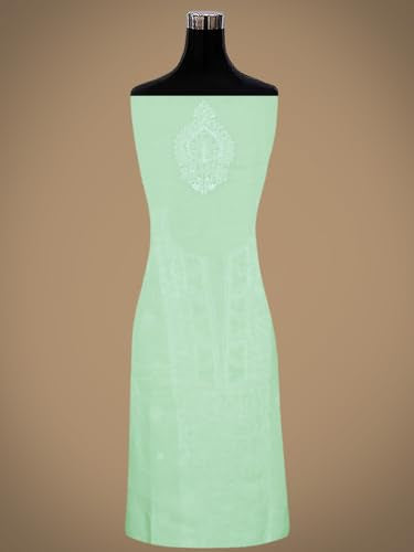 Ada Hand Embroidered Lucknowi Chikankari Unstitched Cotton Dress Material Suit Piece with Dupatta for Women 01A869278 Pistachio Green
