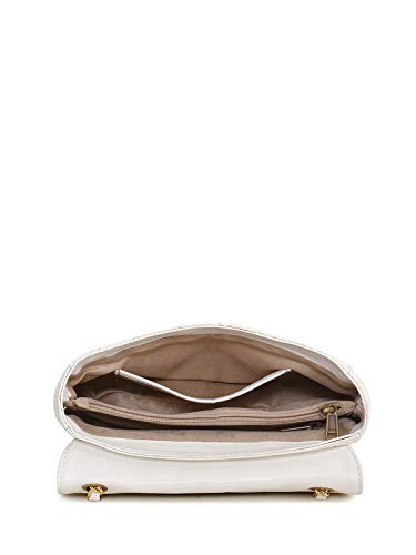 Sakwoods Women PU Quilted White Sling And Handbag