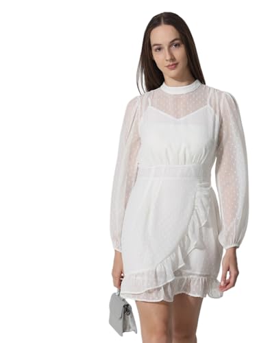 ONLY Women's Polyester Fit and Flare Above The Knee Dress (15338175- Marshmellow