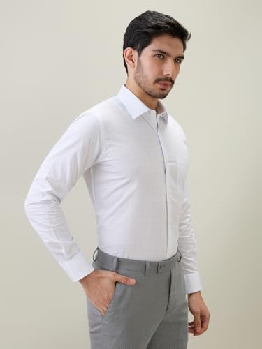 Raymond Men Regular Fit Checks Pattern Pure Cotton Semi Cutaway Collar Full Sleeve Formal Shirt Blue