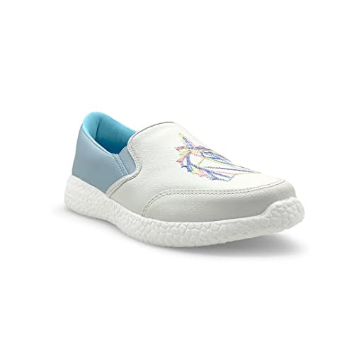 KazarMax Boys & Girls White Blue Unicorn Embroidery Comfortable Sneaker Shoes - 10 Kids UK