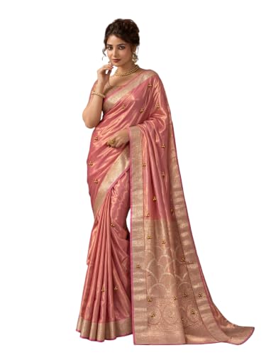 Kryone Ghungroo Saree for Women with Blouse Piece | Tissue Silk Ghungroo Work Saree | Ghungroo Wali Sari with Zari Border for Wedding, Reception, Sangeet, Engagement & Festive Occasions