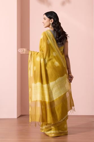 Taneira Women Light Yellow Pure Silk Cotton Shibori Saree with Unstitched Blouse Piece (SAPP01AA3718-Light Yellow)