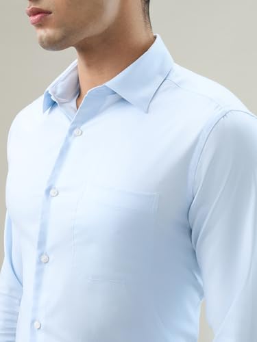 Raymond Blue Solid Chambray Pattern Men Long Sleeve Casual Shirt