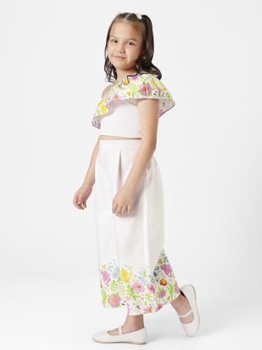 Nautinati Girls Floral Printed One Shoulder Top with Pants Set