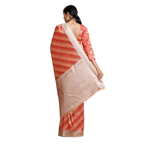 Kalyan Silks Women's Wood Red Tusser Silk Saree With Zary Border With Full Off Zary Work Blouse