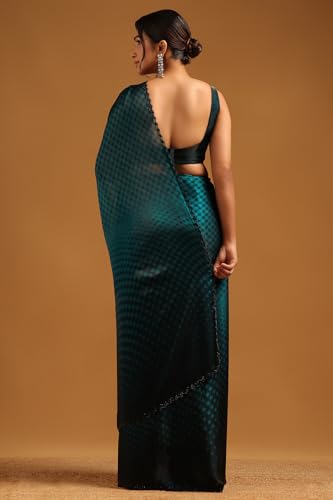 Soch Womens Turquoise Blue Organza Geometric Saree With Stone Work