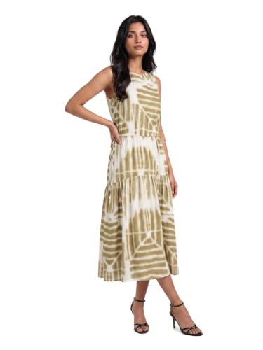 Max Women Printed Midi Dress (White_XS)